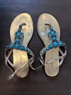 Gold Sandals with Turquoise Gem Accents - Preloved to the max 💕 👠🥰